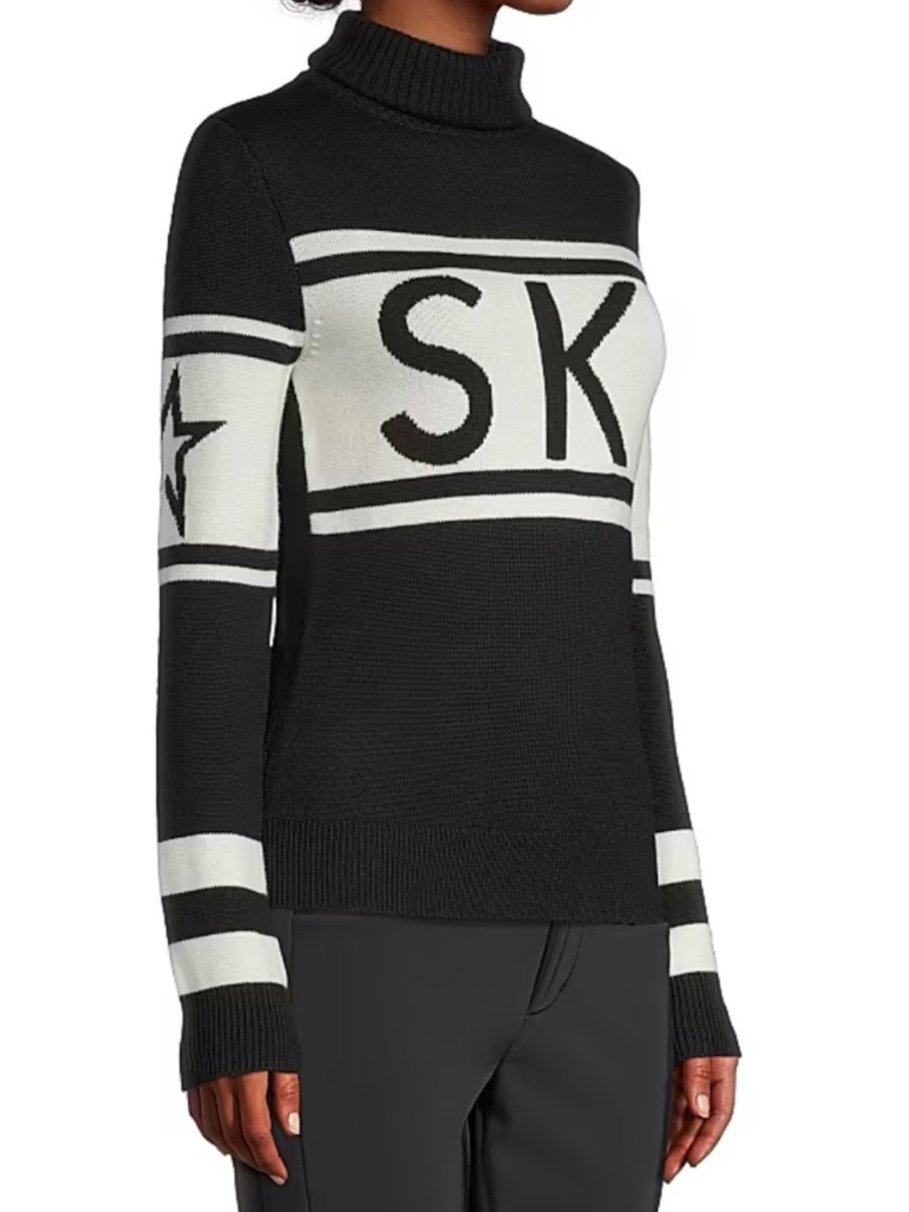 Ski Black and White Turtleneck Knit Sweater NWOT